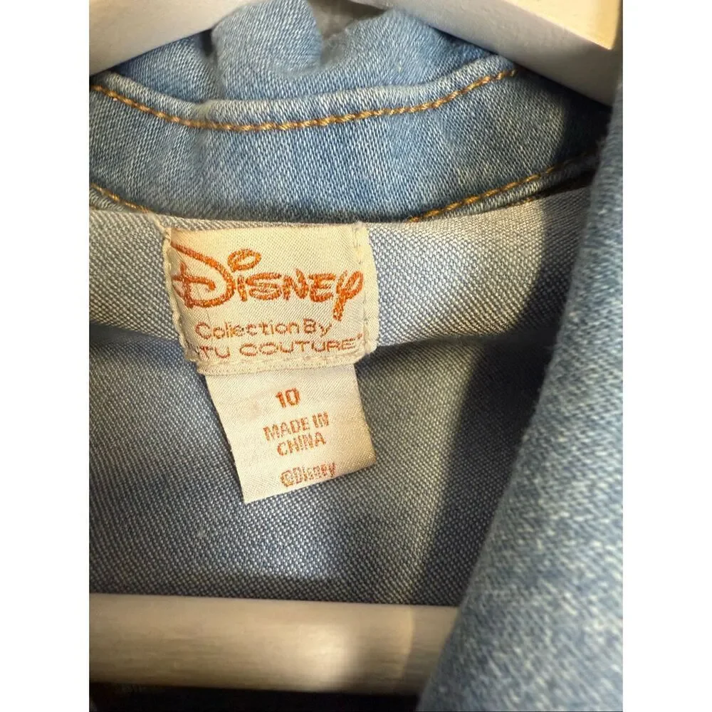 Minnie Mouse Disney Tutu Couture Girls Jean Jacket Blue Stretch Flap Pockets 10